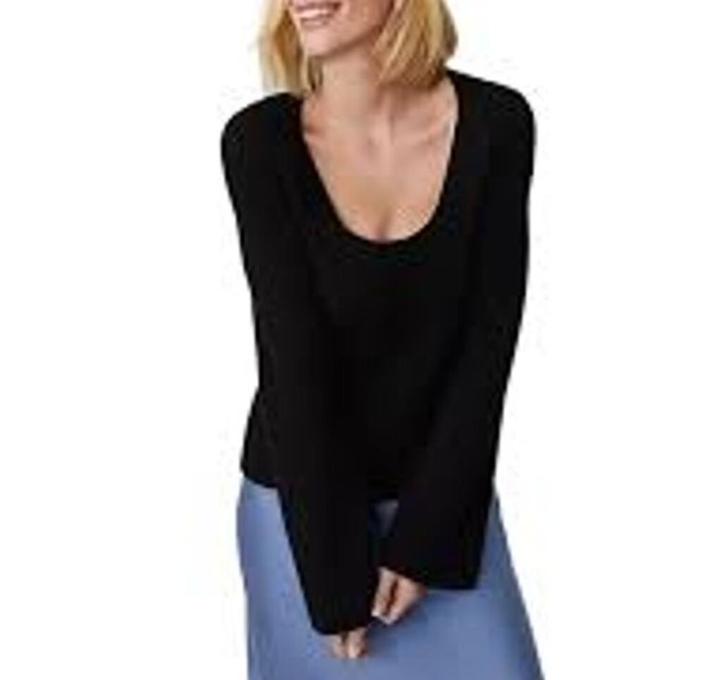 NWT Ann Taylor Black Ribbed Scoop Neck Flare Sleeve Sweater S
